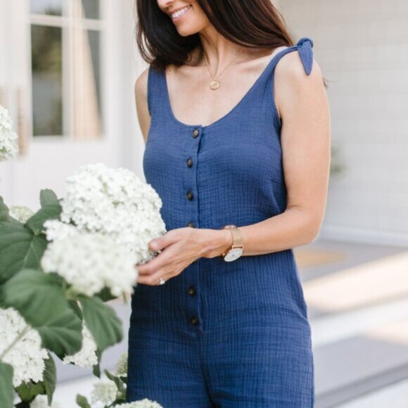 Smash & Tess Blue Gauze Romper ShoSrtalls Size XS Fraîche x Smash + Tess Collab - Picture 1 of 4